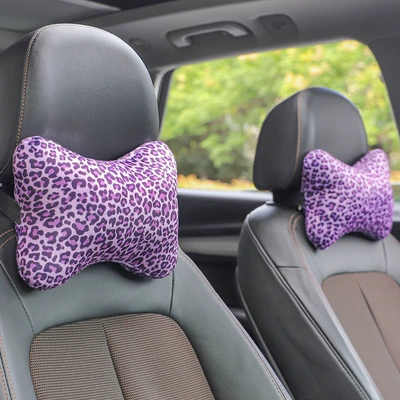 Headrest Neck Pillow, Car Seat: Headrest - 1-pair-of-purple-leopard-print-headrests
