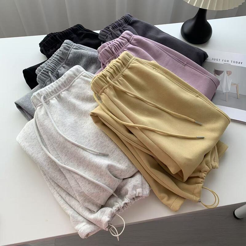 Spring bao High Waist Drawstring Pocket Casual Straight Pants Women's Korean-style Loose Nipping Solid Color Simple Pants