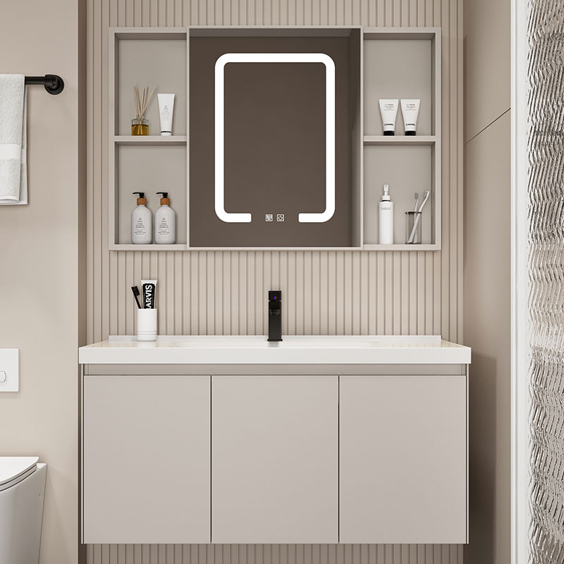 Combinación de gabinete de baño de estilo crema pequeño apartamento baño cerámica lavabo integrado tabla de lavado combinación de gabinete de lavabo