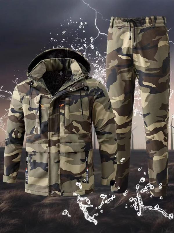 秋冬保暖迷彩工作服套装户外加绒加厚迷彩服耐磨耐脏劳保汽修工装|undefined