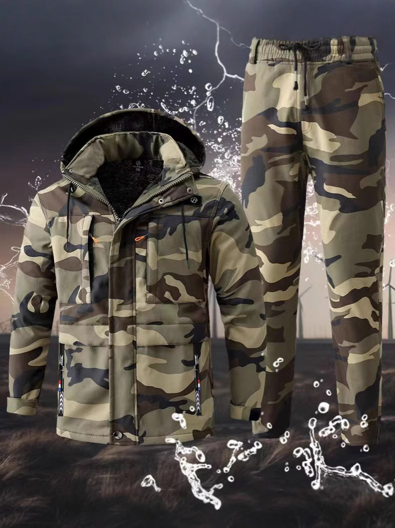 Otoño e invierno más chaqueta de algodón gruesa de terciopelo, chaqueta de algodón cálida y resistente al desgaste, traje de ropa de camuflaje a prueba de frío, soldador eléctrico, ropa de trabajo de seguro laboral