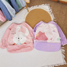 鲁冰花新款灯芯绒防水罩衣长袖卡通吃饭衣幼儿园男宝围兜儿童套褂