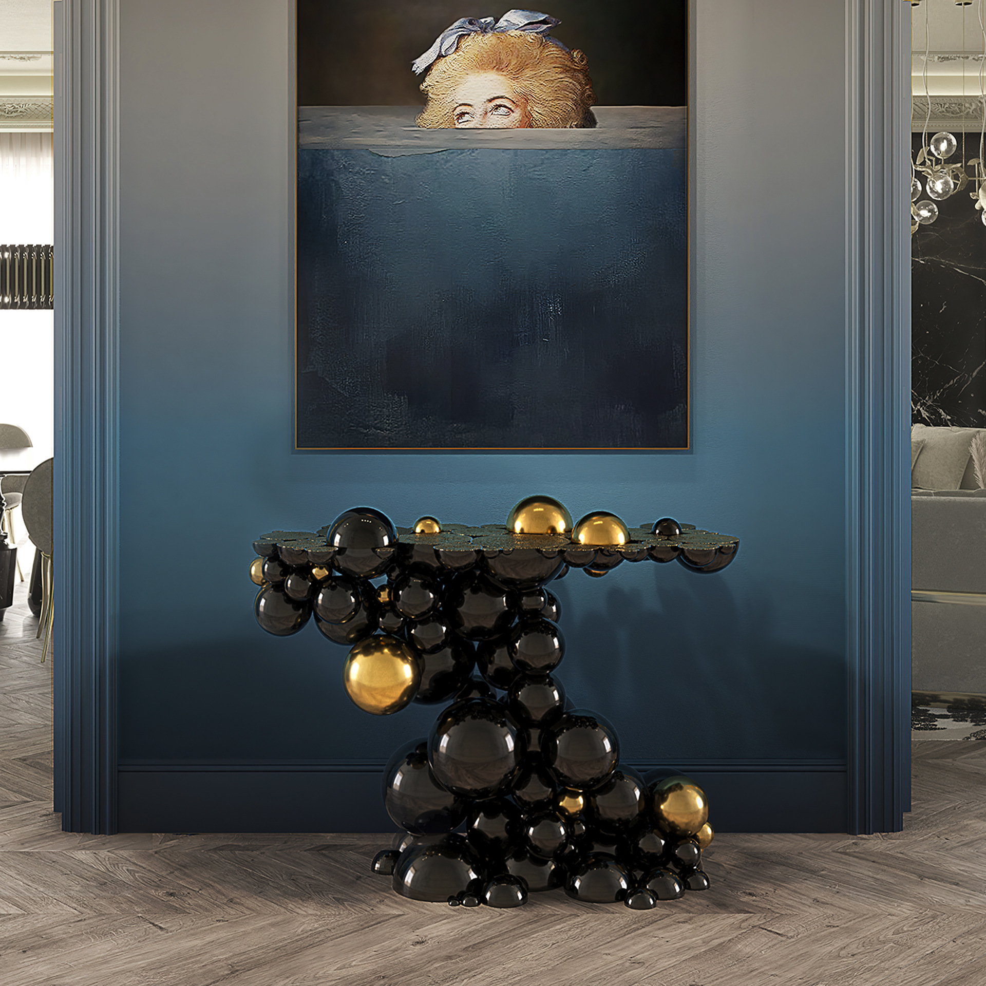 意式現代輕奢金屬氣球泡泡玄關桌入戶走廊潮流擺件玄關