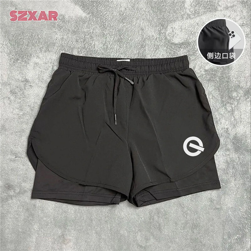 Qg American Sports Training Running Shorts with Flap Pocket Pantss Track and Field Quick-Drying Pants American Sports Fake Two-Piece Lining for Men