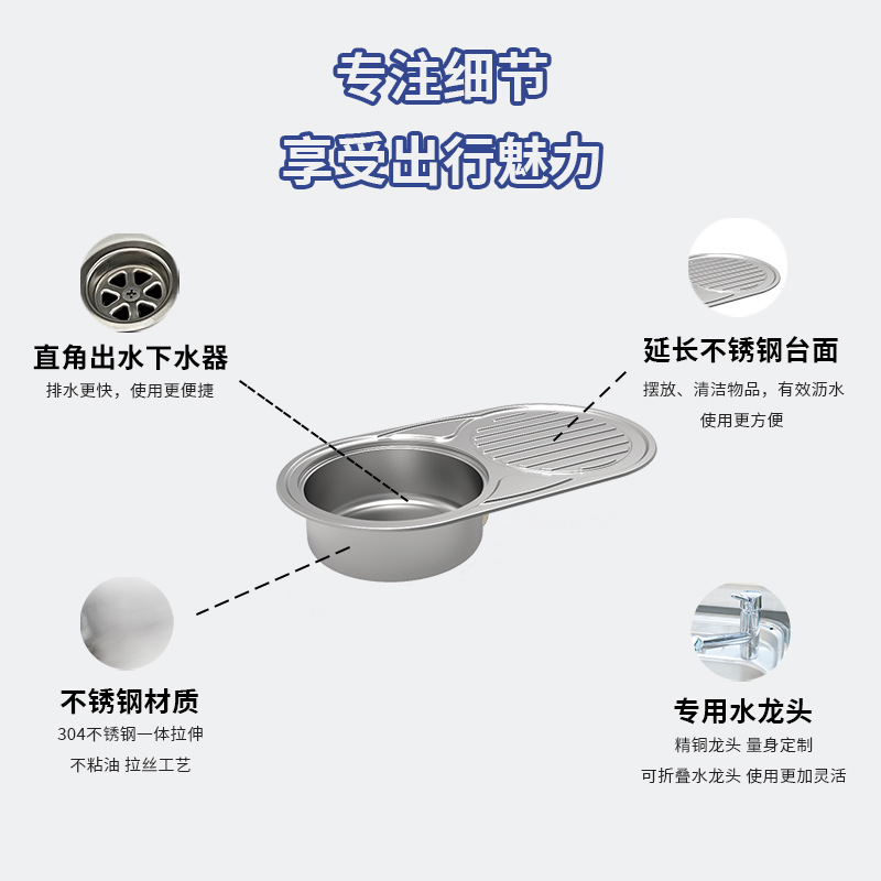 Guangrun Auténtico RV Yate Camper Fregadero redondo de acero inoxidable con placa de drenaje GR-624 de lavabo