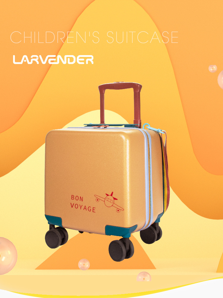 Vali trẻ em Leaf King 14 inch bánh xe đa năng, màu kẹo ngọt, có thể cưỡi lên, xách tay — Màu trong suốt, Màu vàng gừng chi tiết 1