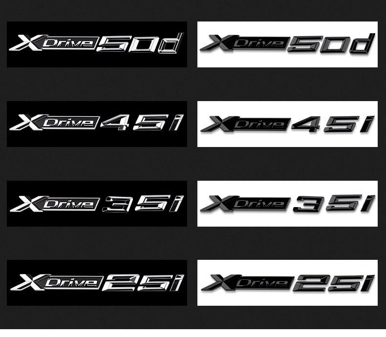 Suitable for BMW X1, X2, X3, X4, X5, and X6 models: includes car emblem, digital rear badge, lettering, Xdrive four-wheel drive badge, engine displacement badge, and side/rear trim stickers