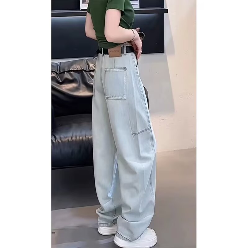 2025 春と秋の新ライトカラージーンズ女性のカジュアル小柄な痩身ワイドレッグパンツ女性のためのルーズストレートパンツ|undefined