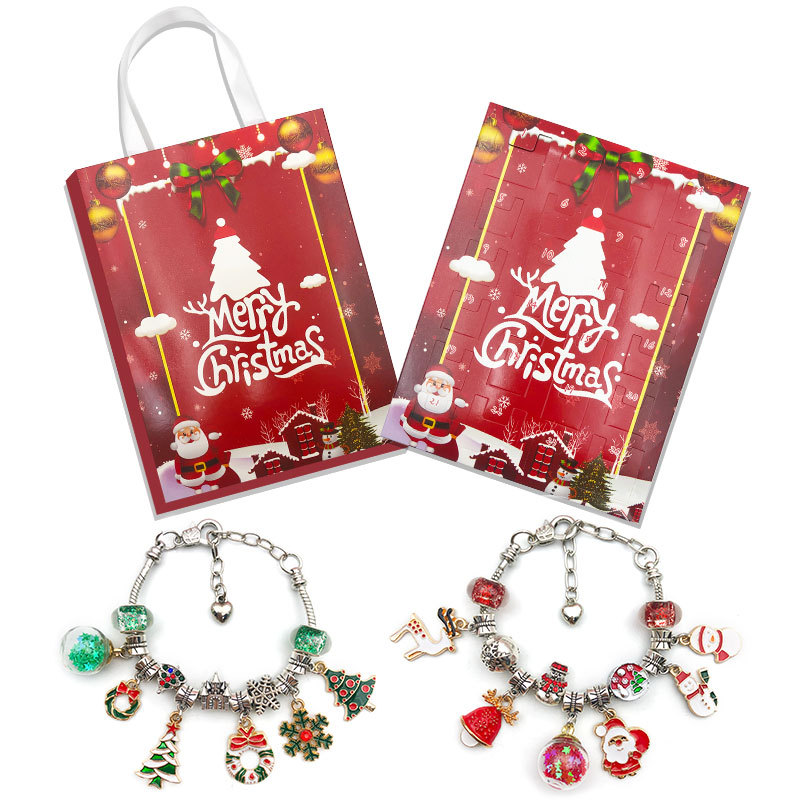 Rojo oro/plata Navidad 24 cuenta regresiva calendario ciego caja DIY dibujos animados niños regalo pulsera traje