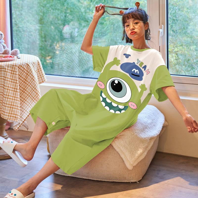 2025 New One-Piece Pajamas Women's Summer Cotton Breathable Plus Size Cartoon Cute Home Clothes Summer