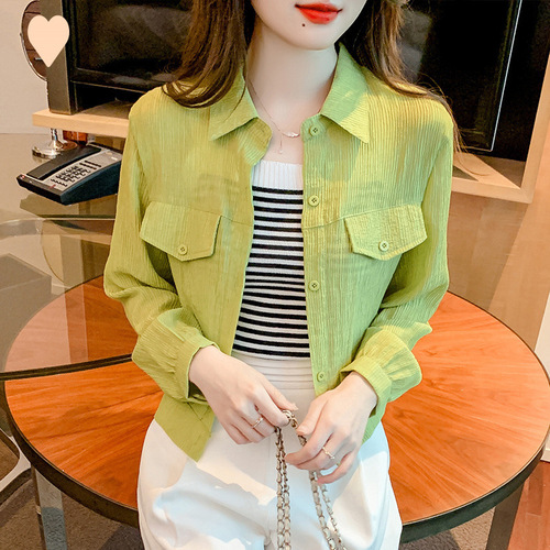 Summer Women's Shirt-Syle Open-Front Blazer Outerwear Loose Long-Sleeve Chiffon Versatile Thin Loose Top for Women