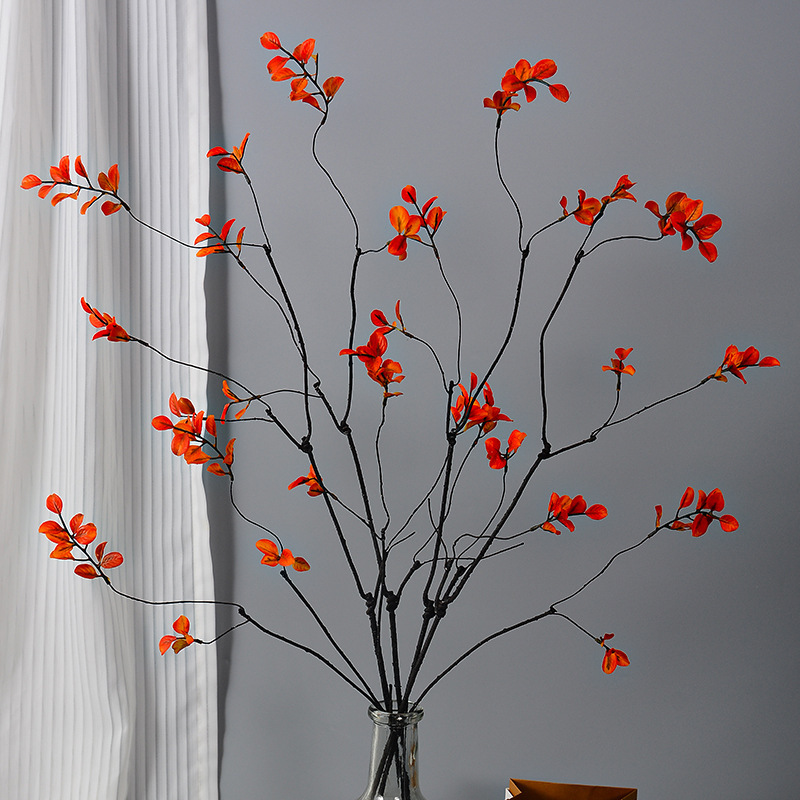 Red Maple Leaf artificial flower autumn artificial maple leaf bedroom living room decoration Nordic simple three-Fork Red Maple Leaf