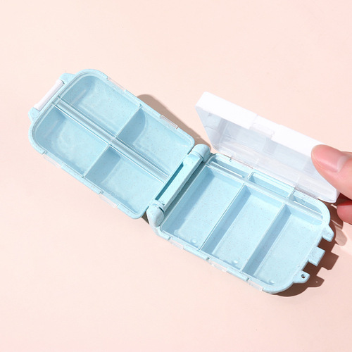 Wheat straw three-layer 8-grid pill packaging box for one-week travel plastic storage box portable pill box