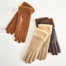 2025新款女士PU加厚加绒手套仿皮革骑行保暖分指可触屏防寒手套