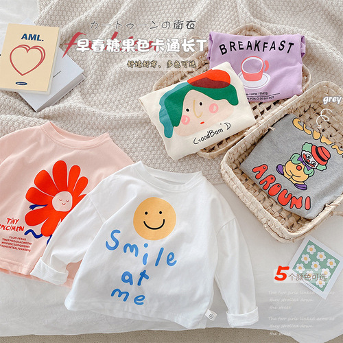 Girls' tops long-sleeved pure cotton baby autumn clothing new t-shirt children's thin children's clothing bottoming shirt spring clothing