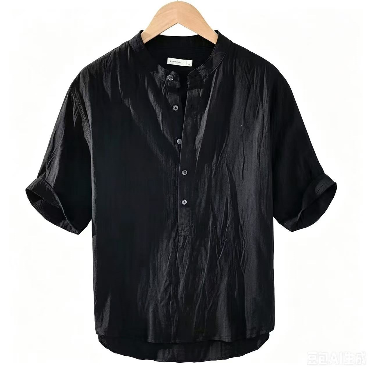 Camicia da uomo taglie forti in cotone e lino a maniche corte, vestibilità ampia e casual, ideale per l'estate._voghion.com