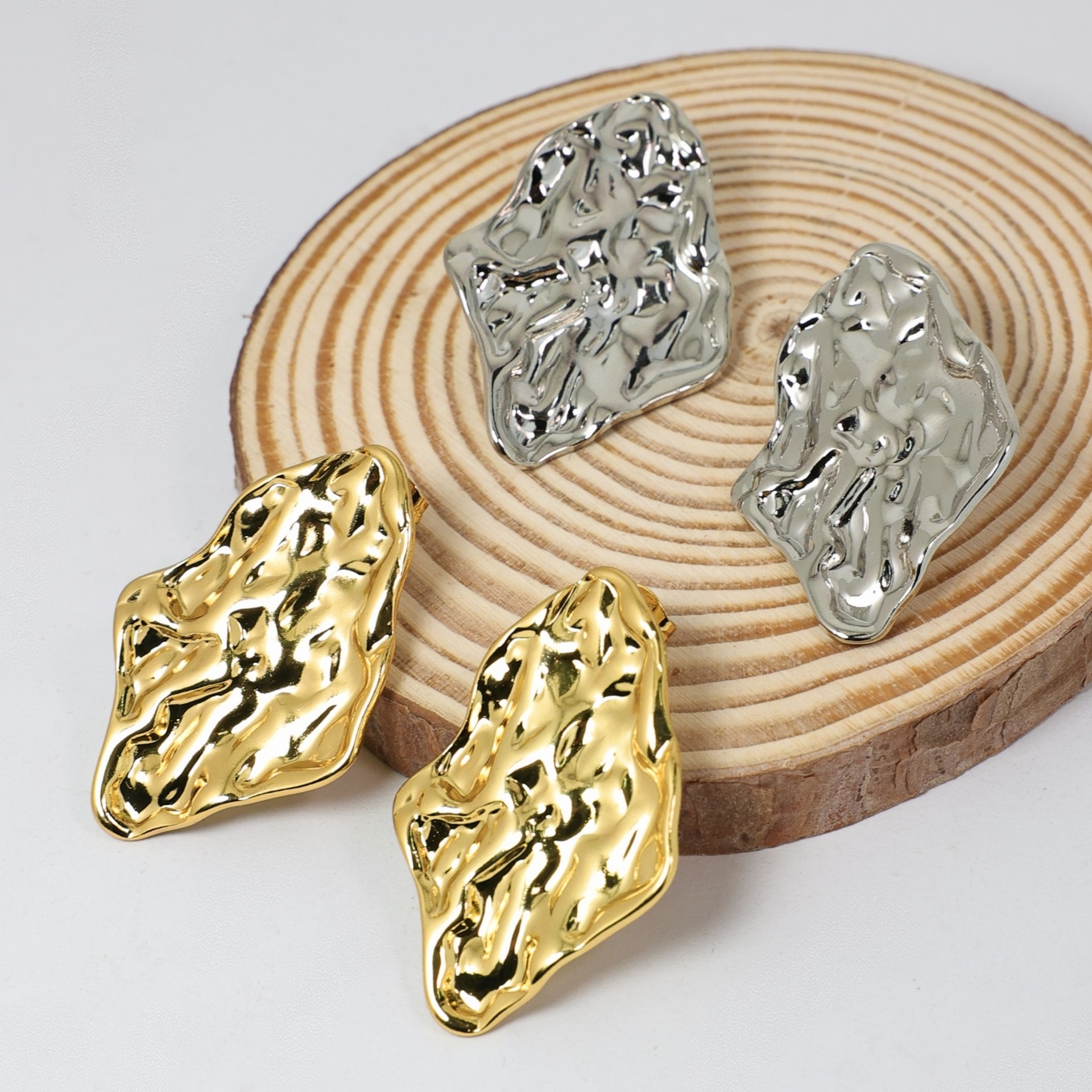 Personalised Lava Texture Stud Earrings In Stainless Steel Gold_voghion.com