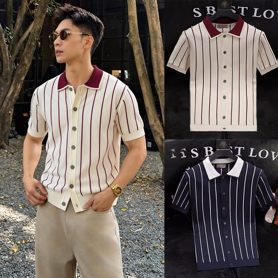 Polo camiseta de punto camiseta de manga corta hombre cardigan rayas viejos negocios de verano transfronterizo transpirable fábrica al por mayor