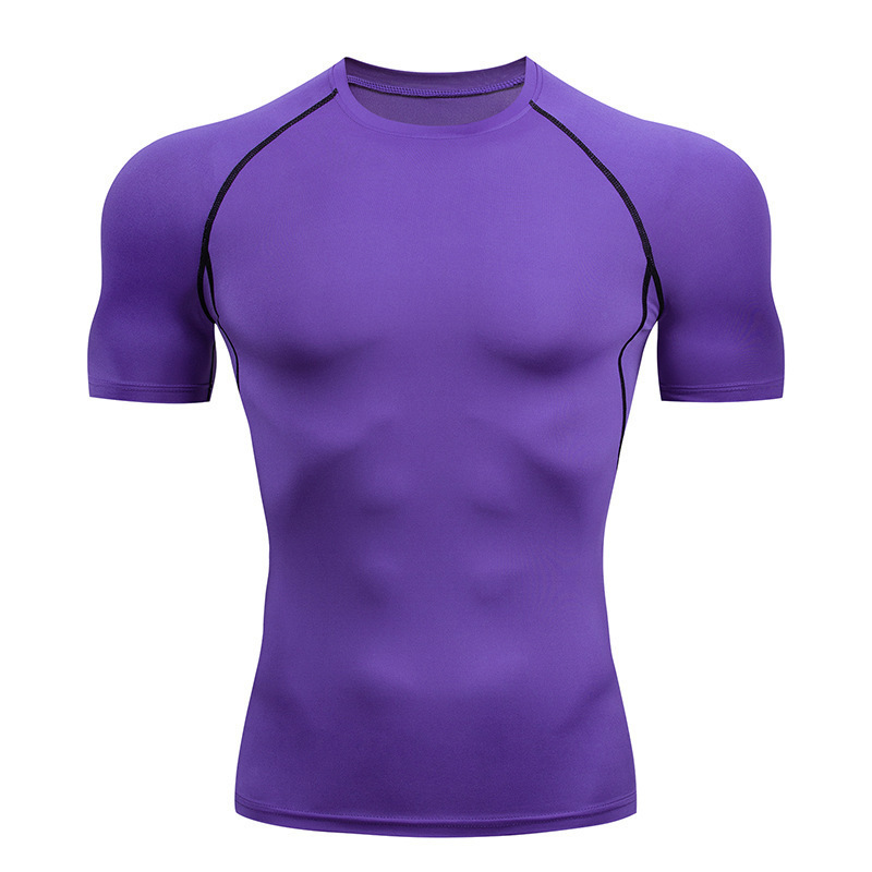 スポットフィットネス服メンズスポーツタイト半袖速乾服弾性ランニング Tシャツ圧縮サイクリングバスケットボールボトリングシャツ|undefined