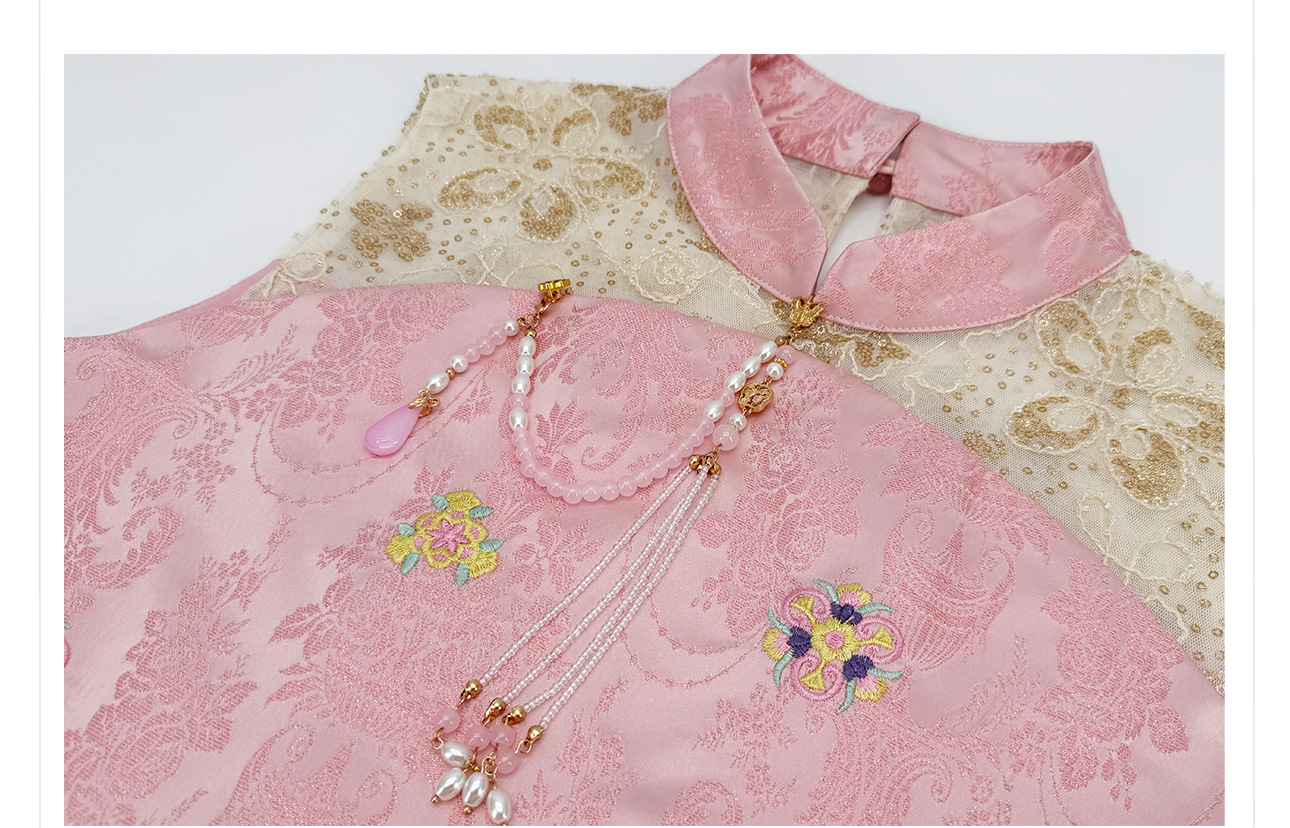 Bộ đầm vest không tay cổ đứng thêu hoa kết hợp chân váy ren phong cách Tân Trung Hoa — bộ đồ, nửa váy, Trang chủ chi tiết 12