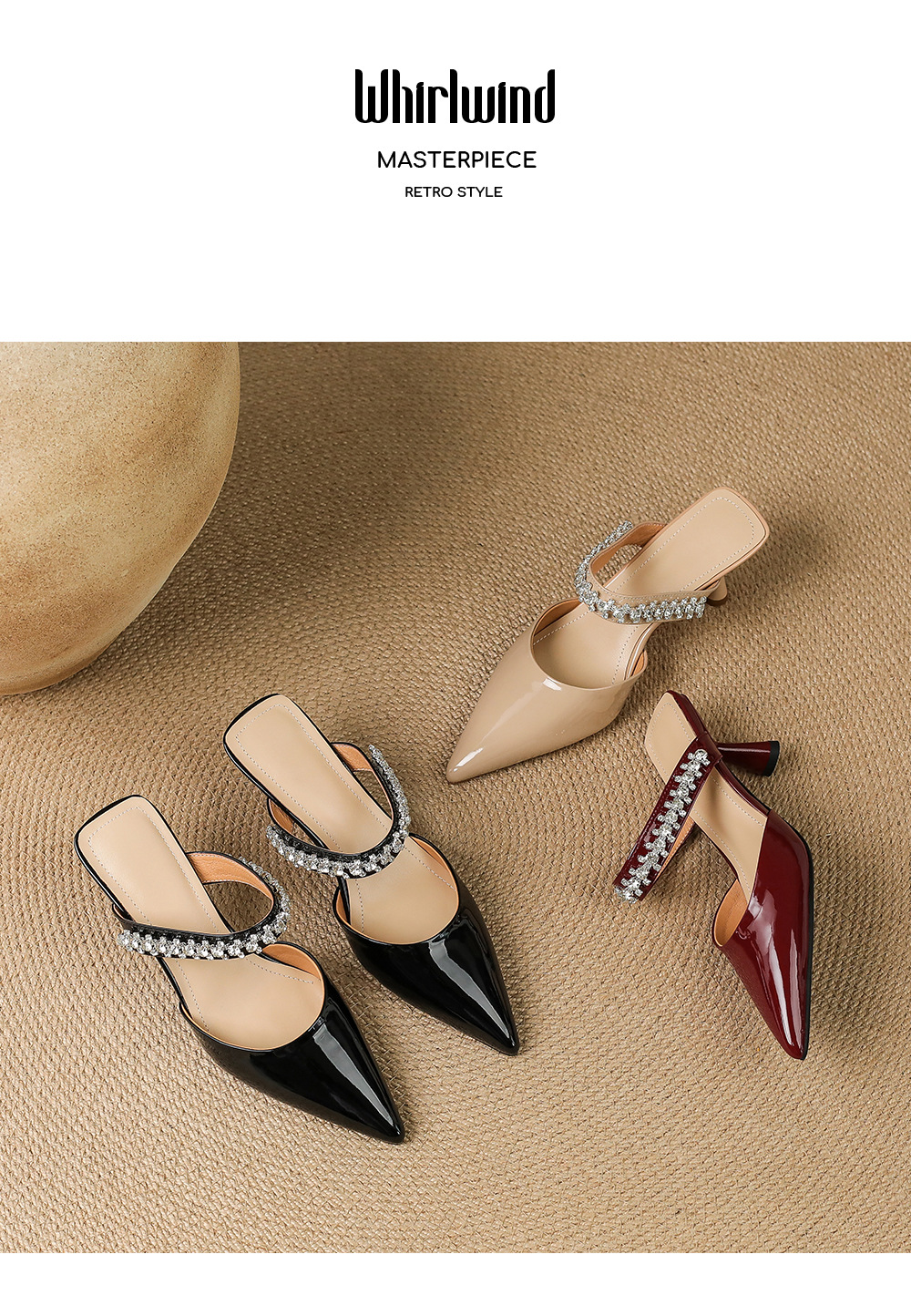Giày sandal cao gót nữ mũi nhọn đính đá kiểu Pháp, gót nhọn 9 cm — đen chi tiết 13