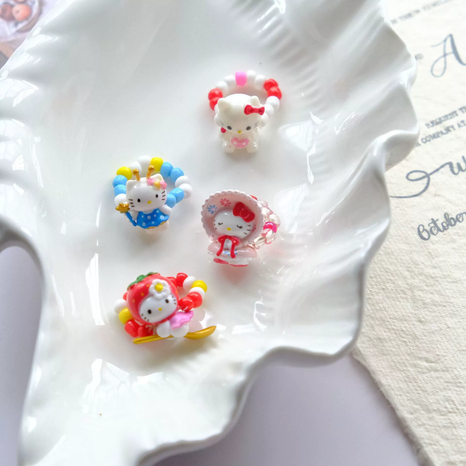Эластичное бисерное кольцо Hello Kitty, ручная работа, мультяшный милый дизайн, разноцветные бусины