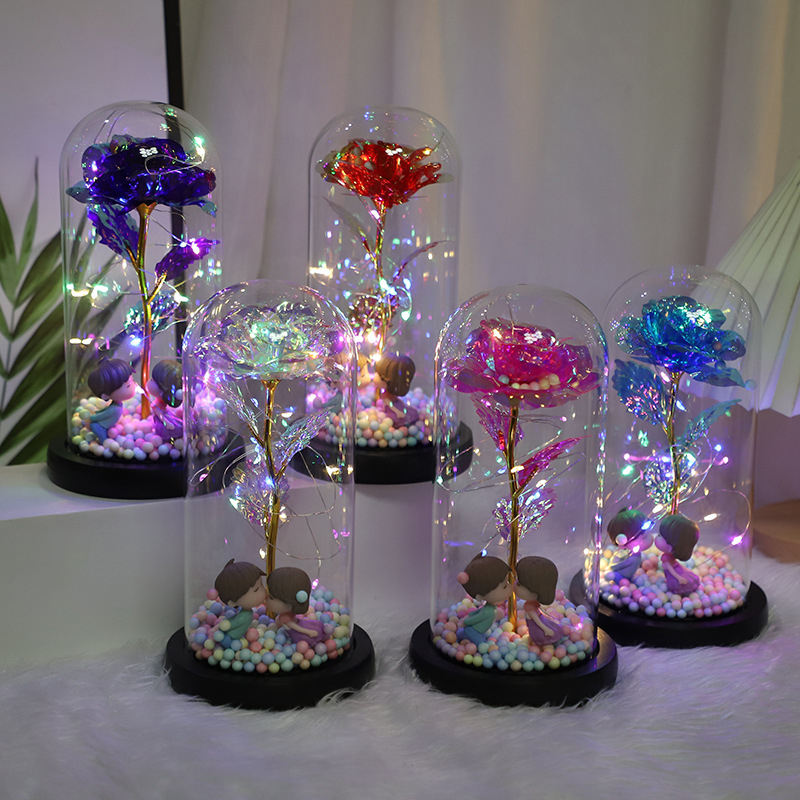 Glass Dome Eternity Rose Gift for Qixi, Christmas, Valentine's Day, Gift Set, Declaration Stand, Cross-border
