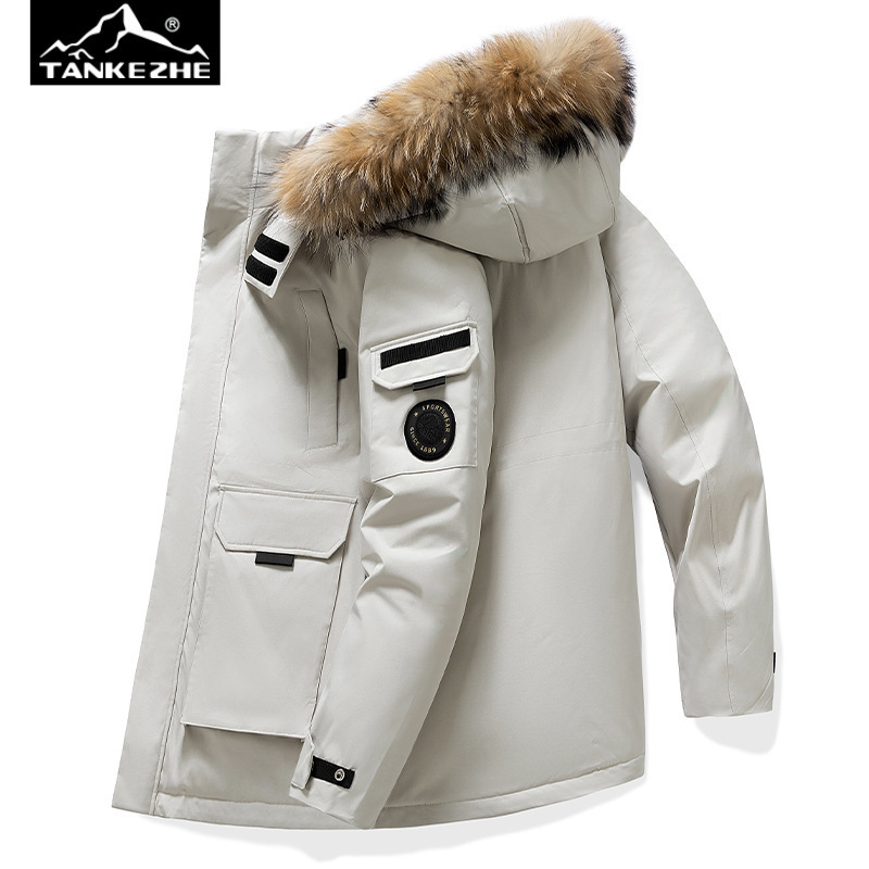 Men's Down Jacket Autumn and Winter New Tooling Parker Thickened 90 White Duck Down Mid-length Detachable Fur Collar Jacket for Men