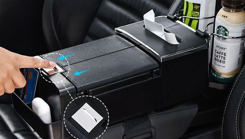 Multifunctional car cup holder with tissue box, creative design with storage box and armrest box