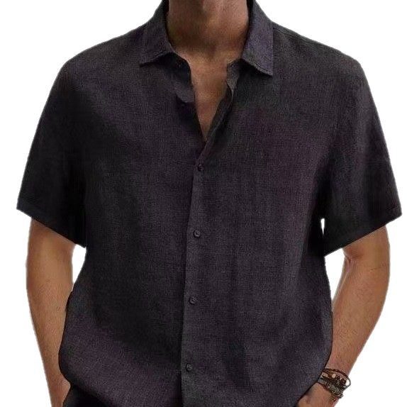 2025 Independent Station wish Amazon Explosions Summer V-Neck Button Cotton Linen Solid Color Men's Trendy Shirt Shirt Men