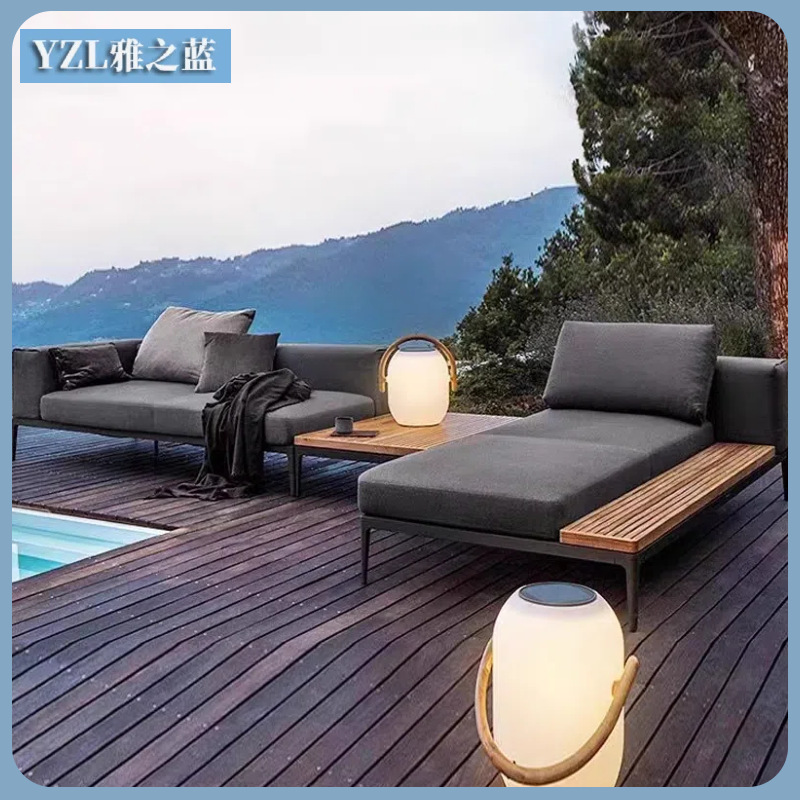 Nordic sofá al aire libre combinación Villa patio a prueba de sol sofá de teca hotel al aire libre de aleación de aluminio al aire libre sofá conjunto