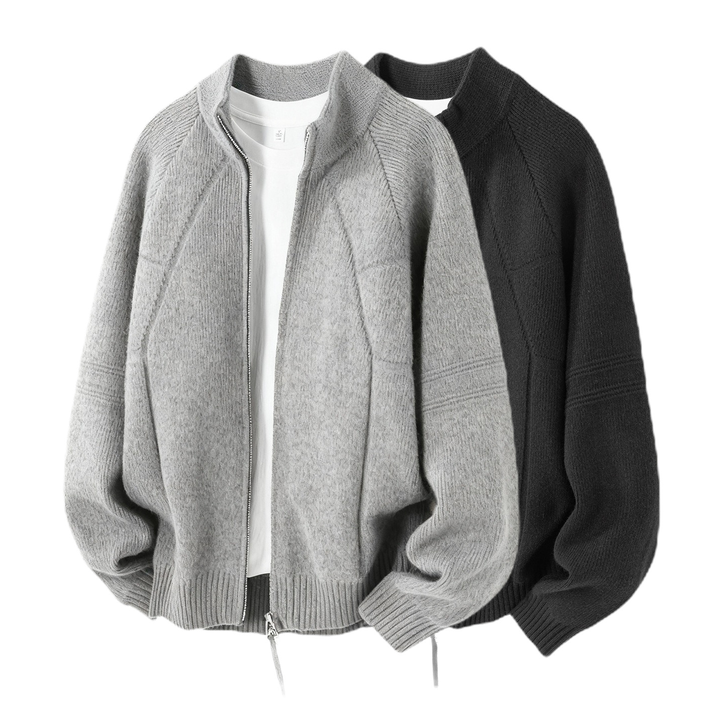 Explosiones transfronterizas de tamaño grande europeo cardigán chaqueta suéter de punto hombre lujo ligero negocio collar cremallera fábrica al por mayor