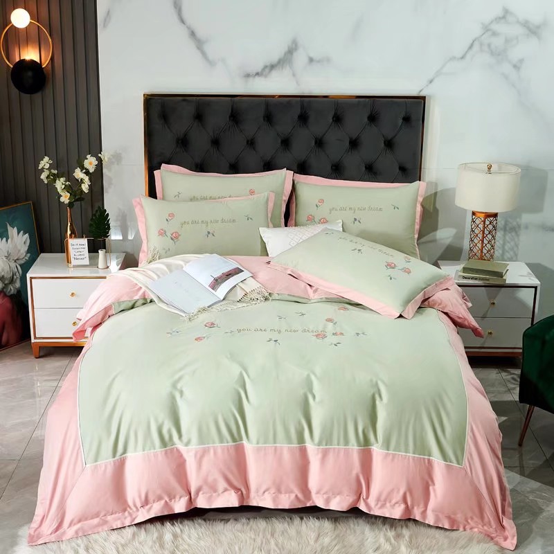 专卖店品质120支新疆长绒棉绣花四件套贡缎刺绣套件商场高货品质|ms