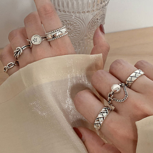Heavy industry combination finger ring women's fashion personality retro ins cold style light luxury niche design high-end sense ring
