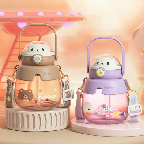 Cartoon Creative Plastic Big Belly Cup Children's Water Cup Cute Student Baby Straw Cup Kindergarten Backpack Water Bottle 