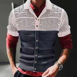 2024亚马逊男式潮流   翻领短袖上衣外贸修身针织短袖现货