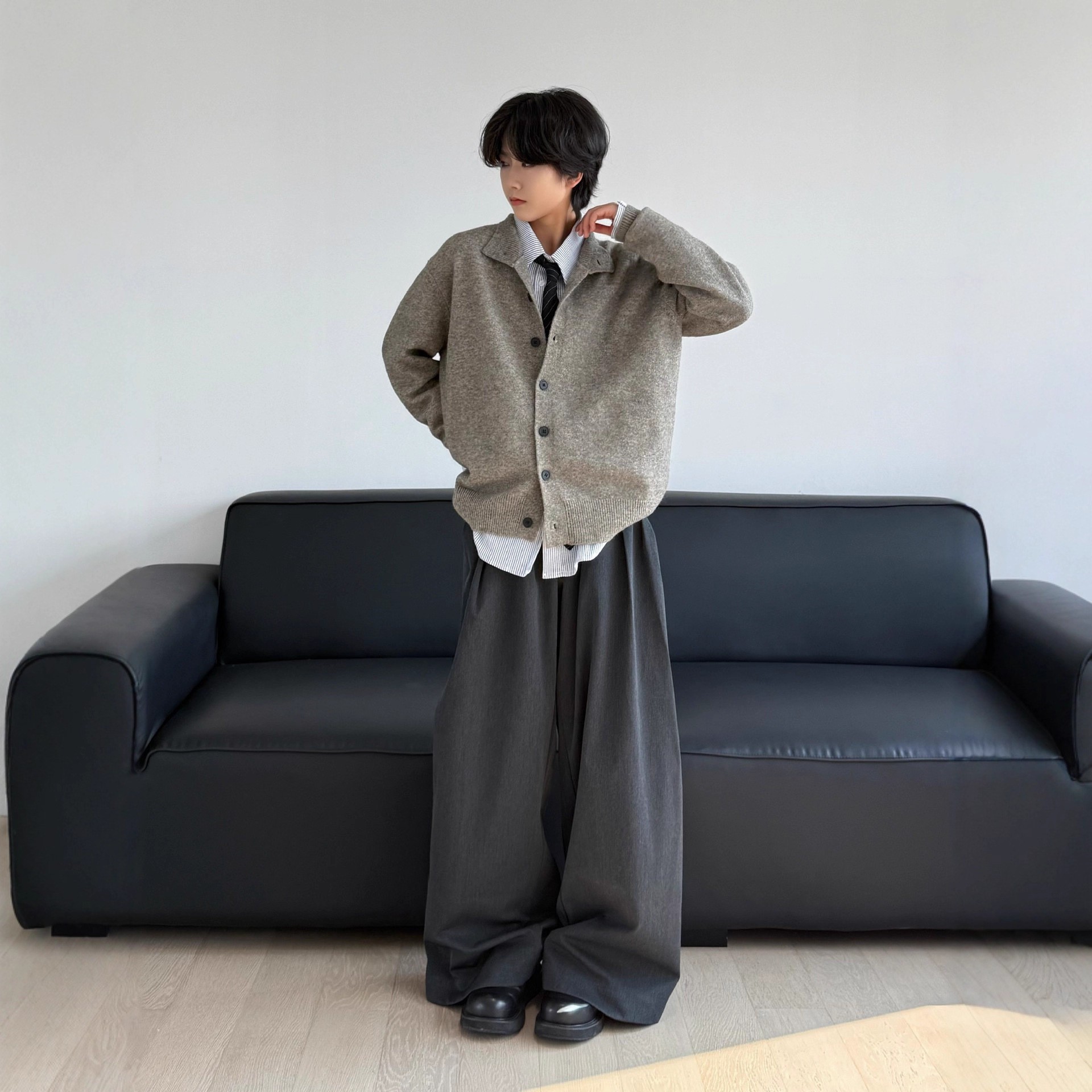 Spring New Japanese Retro Old Money Style Men's Stand Collar Knit Cardigan Jacket Solid Color Simple Versatile Lazy Sweater