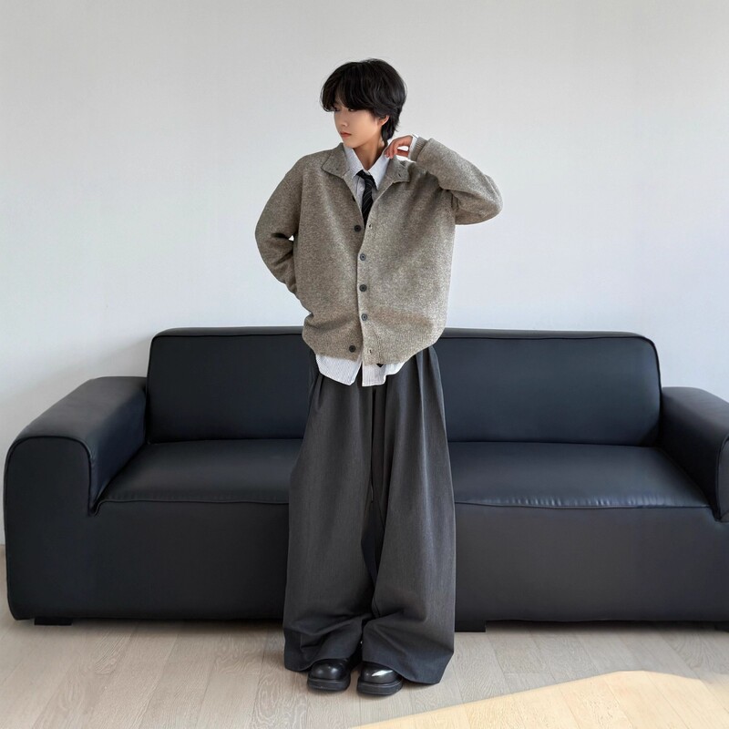 Spring New Japanese Retro Old Money Style Men's Stand Collar Knit Cardigan Jacket Solid Color Simple Versatile Lazy Sweater