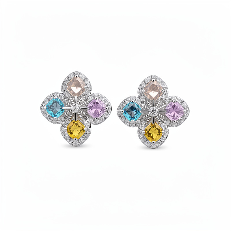 Agujas de plata de color de piedra de silicio pernos de orejas de flor temperamento simple personalidad pendientes de orejas de lujo ligero alta sensación de orejas al por mayor image 6
