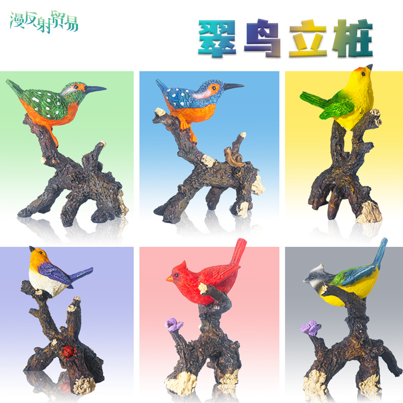 Accesorios de decoración de escritorio de micro paisaje de aves navideñas explosivas, pecera de resina creativa, método antiguo de cultivo de peces, decoración de paisaje