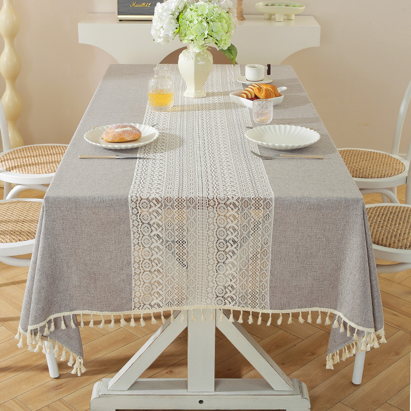 American Retro Crochet Tablecloth Woven Hollow Tablecloth Non-Slip Cover Tablecloth Beige Hollow Cloth Placemat