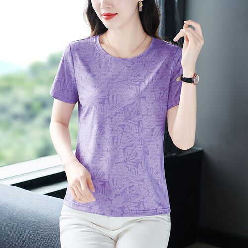 100% high-quality mom's round collar, short-sleeved T-shirt, women's summer new printed fashion casual sports shirt, large size