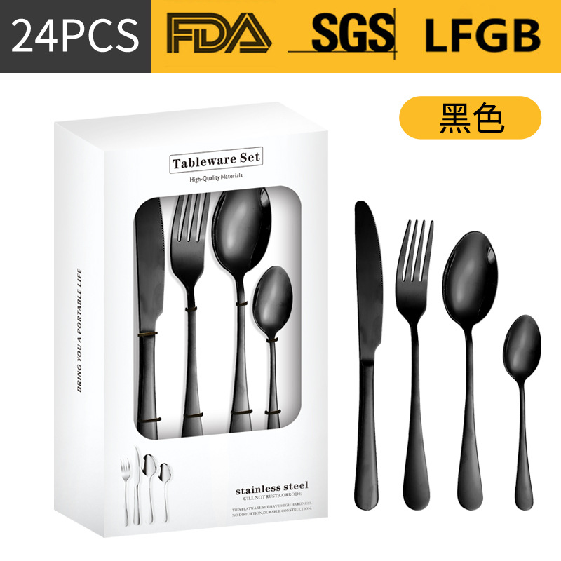 Productos transfronterizos 1010 Caja de ventana de cuatro piezas principales Juego de cuchillos, tenedores y cucharas de comida occidental Juego de vajillas de acero inoxidable Juego de 16/24 piezas
