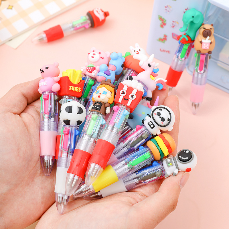 跨境卡通四色圆珠笔可爱小学生迷你中油笔学习文具学校奖励小礼品