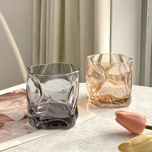 日式扭扭杯方形玻璃杯威士忌描金扭曲杯复古异形玻璃杯咖啡折纸杯