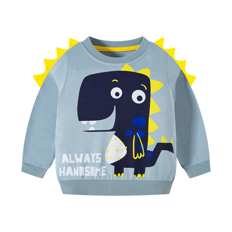 Nueva ropa infantil 2026 para primavera, otoño e invierno, sudadera con diseño de dinosaurio en 3D para niños, jersey de punto con cuello redondo para bebés.