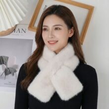 跨境交叉围巾毛茸茸交叉毛绒女仿獭兔毛围脖毛毛领假领子蝴蝶结活