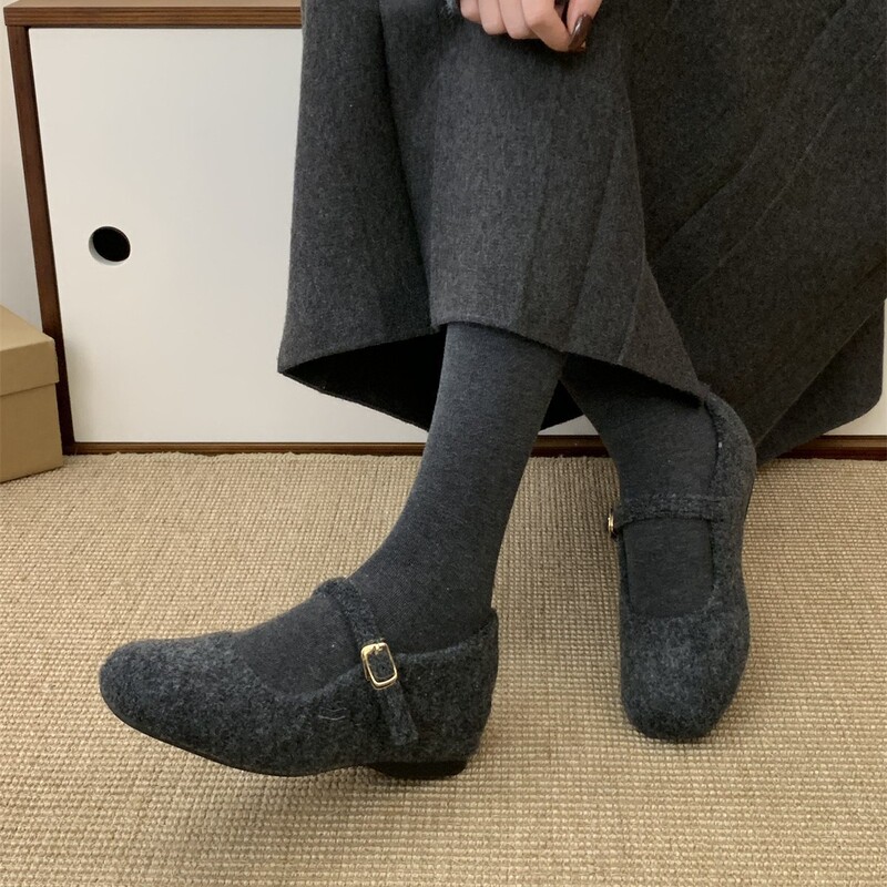 内增高玛丽珍毛毛鞋女冬外穿新款韩版灰色呢子单鞋女厚底加绒棉鞋|undefined