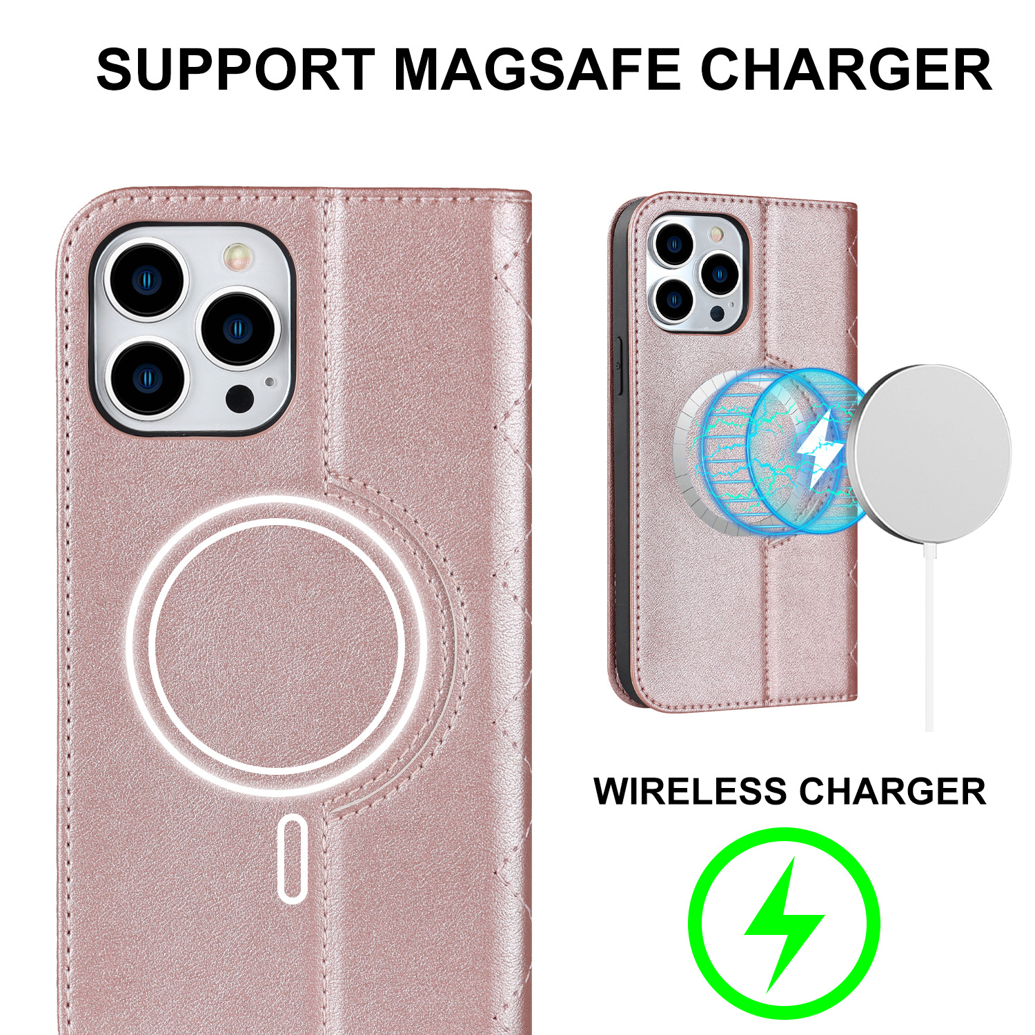 Anwendbar zu iPhone14 handy leder fall drahtlose lade 13/12 stil magnetische flip schutzhülle Großhandel_voghion.com