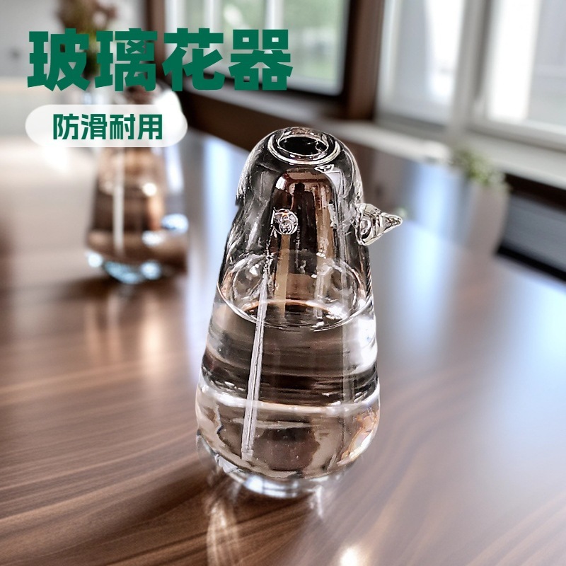 卓上ミニペンギンガラス花瓶 水耕栽培植物用 小花瓶 フルーツフォーク 生産供給卸売 クリエイティブ|undefined